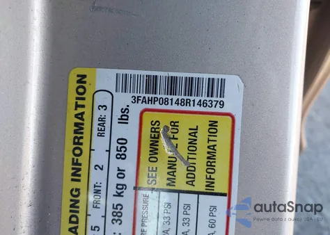 2008 Ford Fusion Sel z USA, uszkodzony, nr VIN 3FAHP08148R146379